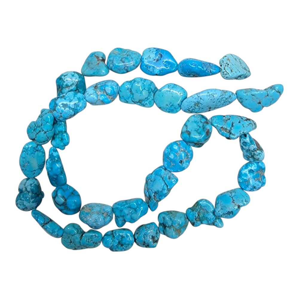 Vintage Turquoise Nugget Bead Necklace Strand Southwestern Blue Stone 16" 32g